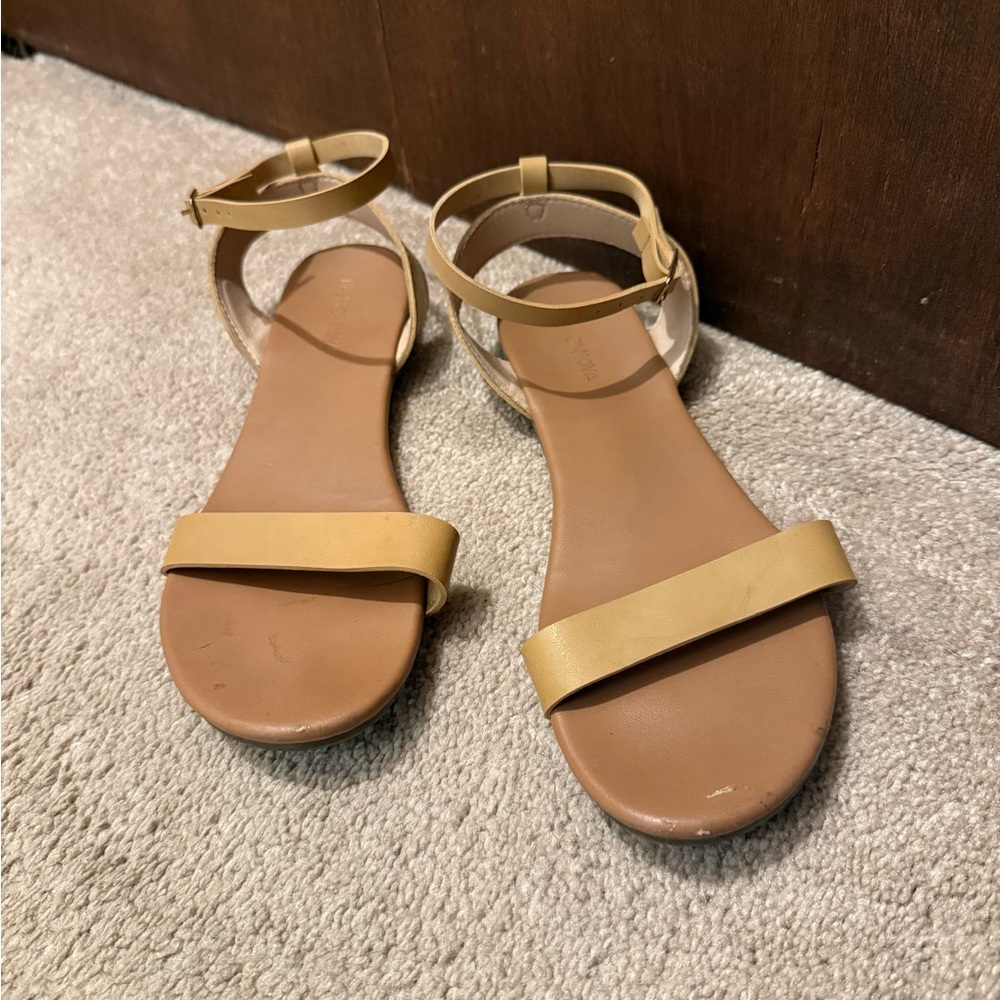 Fashion Nova Tan Strappy Ankle Buckle Sandals